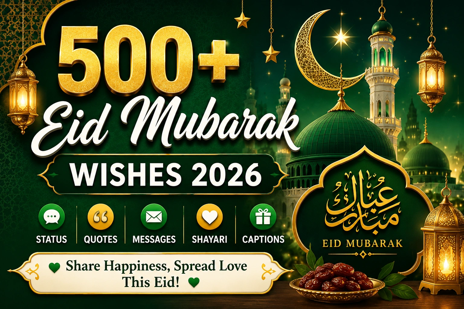 500+ Eid Mubarak Wishes 2026 with Eid Status Quotes Messages and Shayari