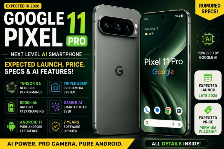 Google Pixel 11 Pro 2026 expected design with Tensor G6 AI features and premium camera