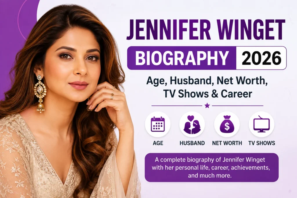 Jennifer Winget Biography 2026 thumbnail featuring Indian actress Jennifer Winget with her age, husband, net worth, TV shows and career highlights.