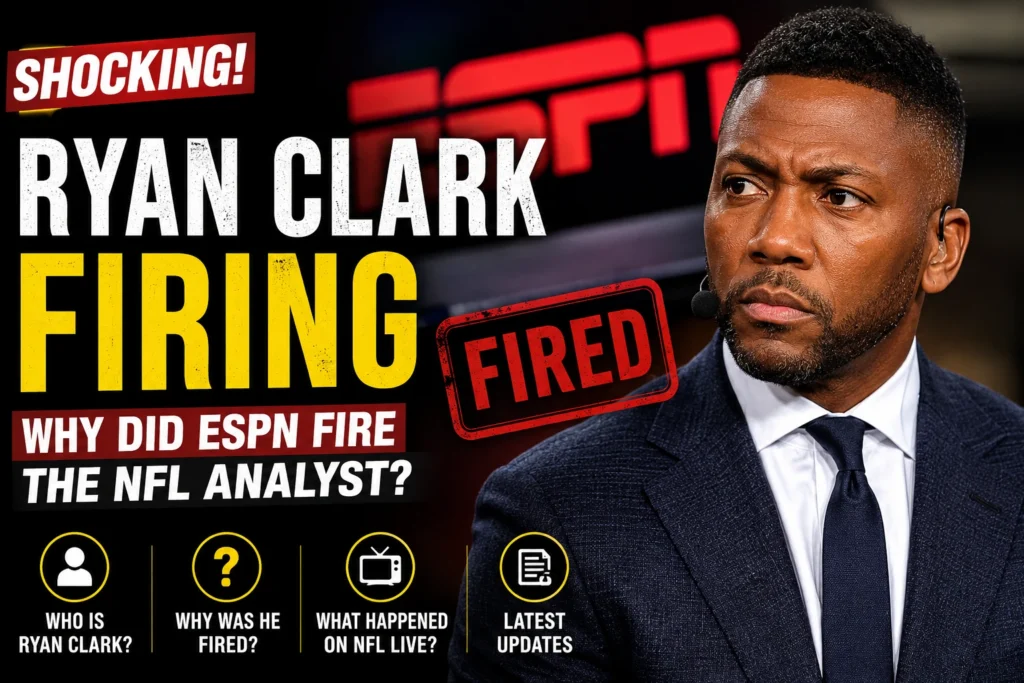 Shocking Ryan Clark Firing 2026 featured image showing former NFL player and ESPN analyst Ryan Clark with details about his reported departure from ESPN.