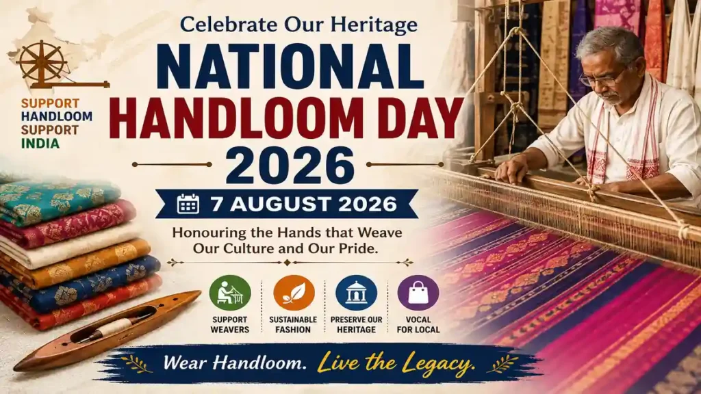 National Handloom Day 2026 Indian handloom weavers, traditional weaving, handloom fabrics, textile heritage and celebration