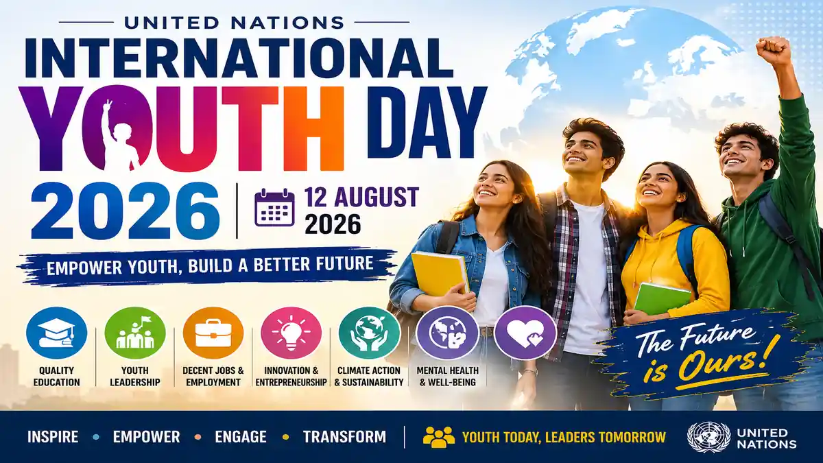 International Youth Day 2026 with young people, education, leadership, innovation, youth empowerment, sustainable development and global celebration