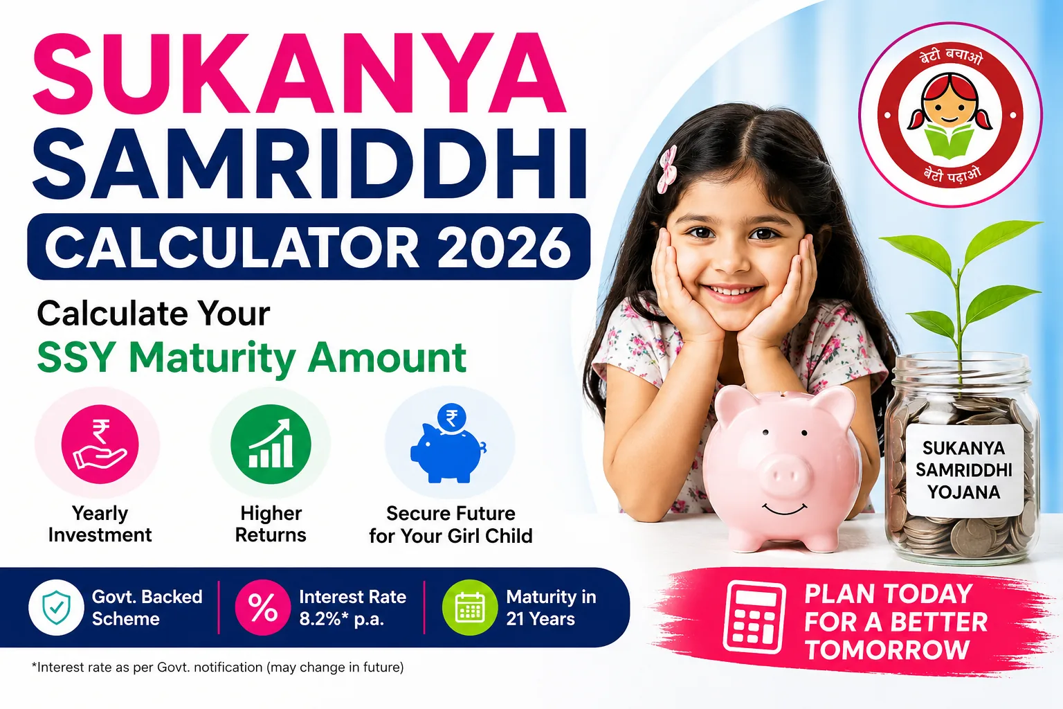 Sukanya Samriddhi Calculator 2026 for SSY maturity amount