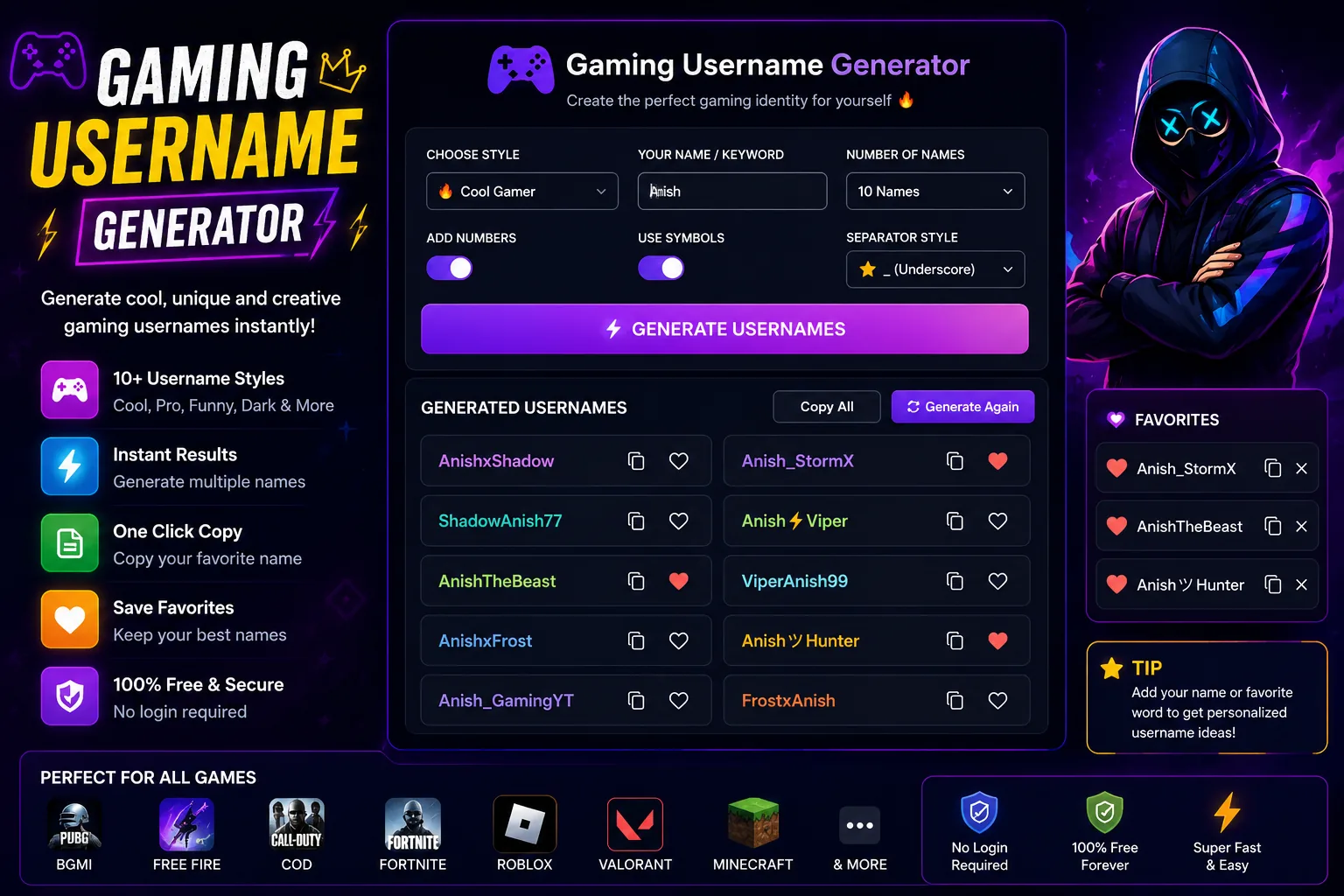 Gaming Username Generator 2026 – Cool and Unique Gamer Names