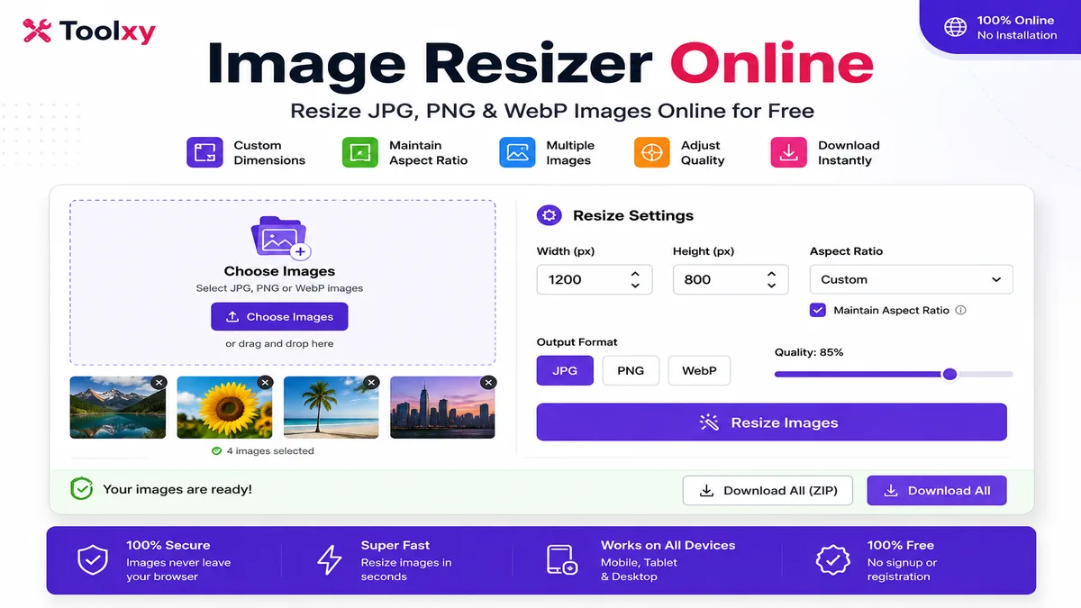 Image Resizer Online for JPG PNG and WebP images