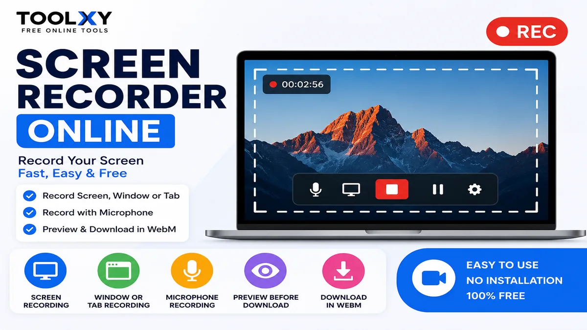 Screen Recorder Online free tool for recording screen, window, tab and microphone