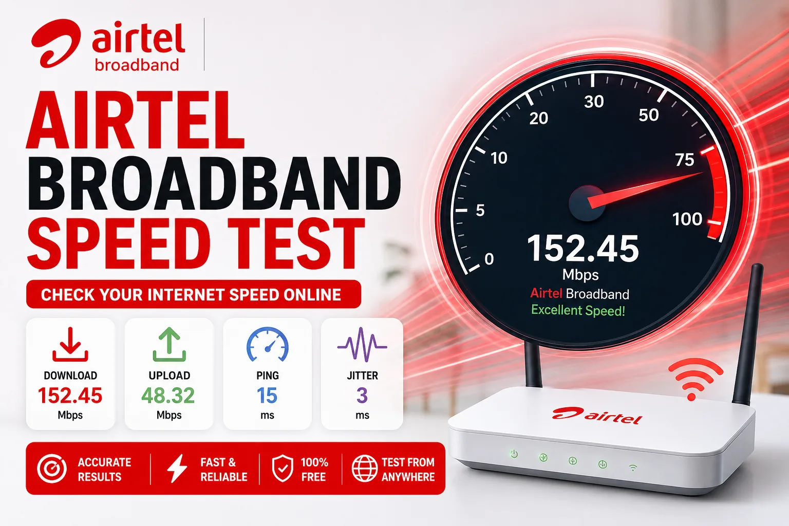 Airtel Broadband Speed Test for checking download and upload speed