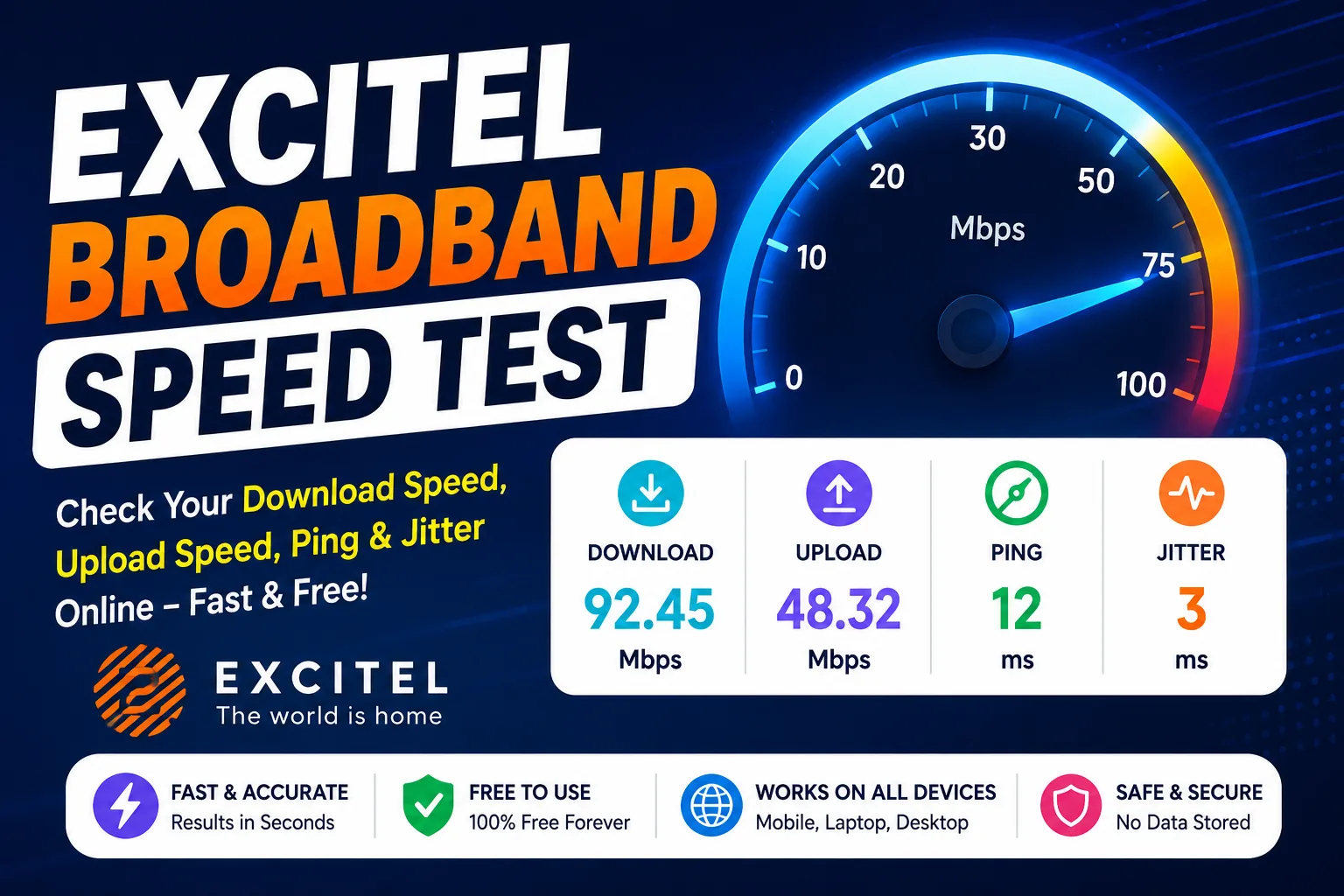 Excitel Broadband Speed Test to check internet download and upload speed